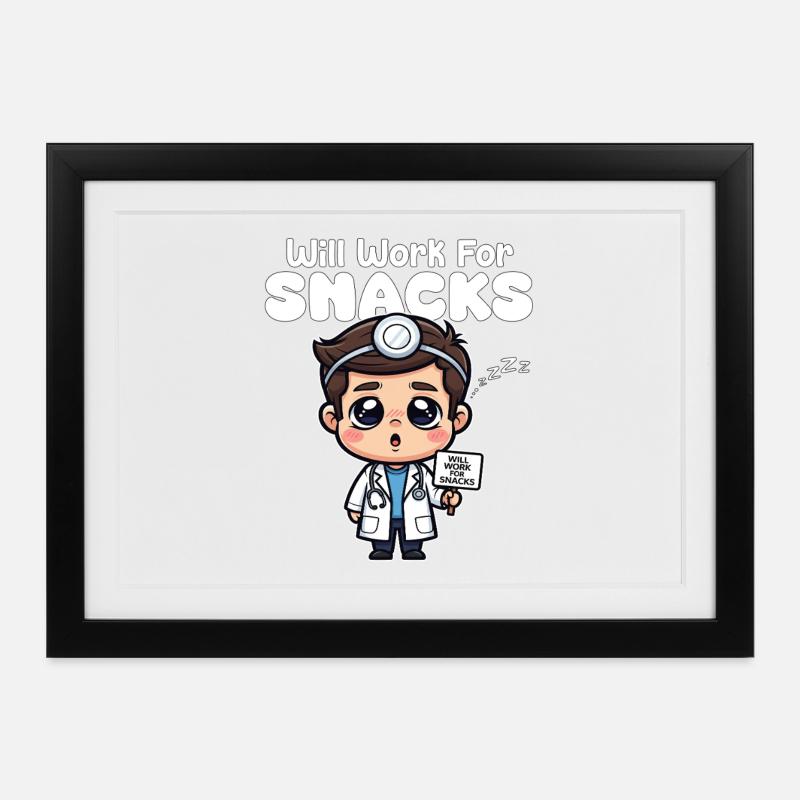 WILL WORK FOR SNACKS - DOCTOR GIFT - Framed poster (37 × 27 cm) - black
