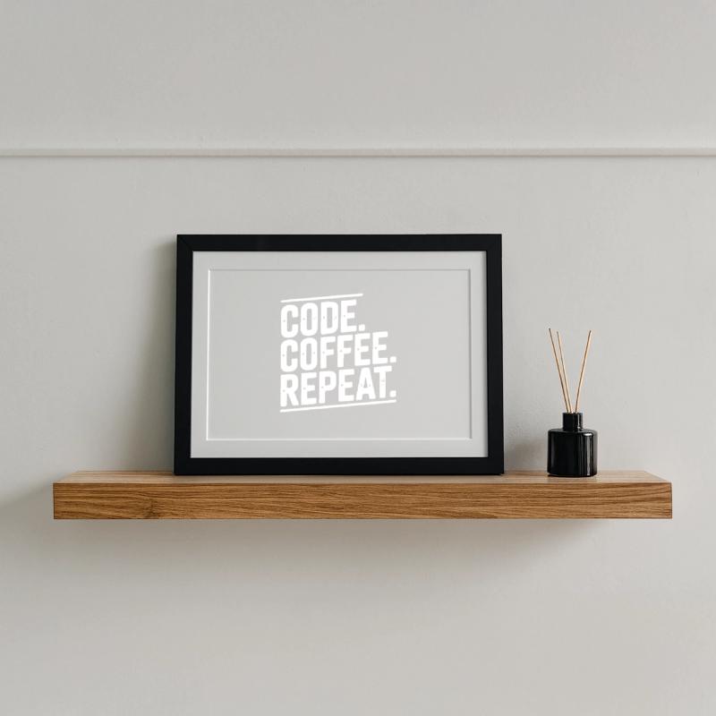 Code Coffee Repeat Affiche encadrée (37 × 27 cm)