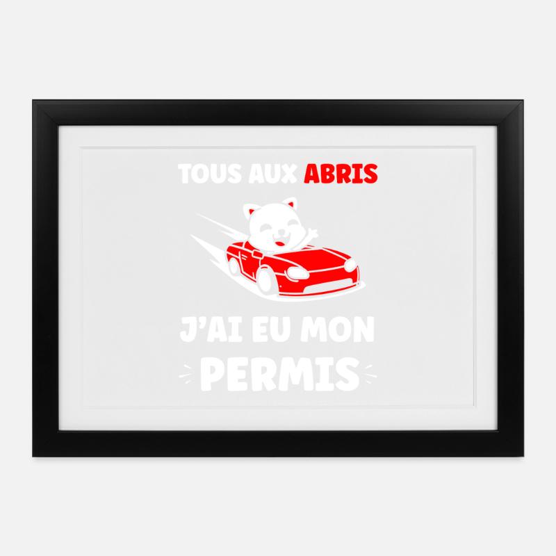 Panda im roten Cabrio erlaubt - Gerahmtes Poster (37 × 27 cm) - Schwarz