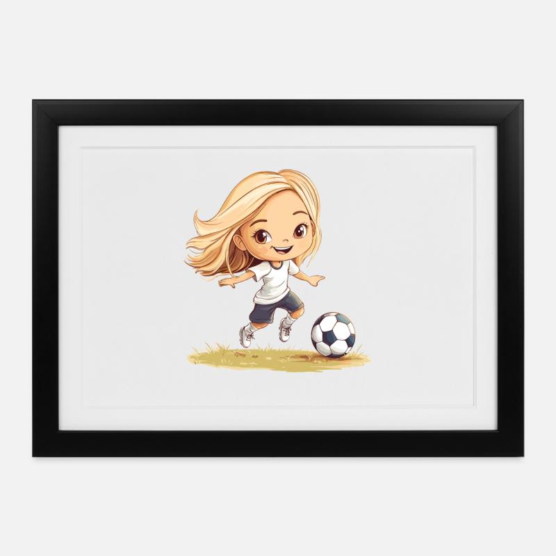 Dessin animé joueuse de baby-foot - Affiche encadrée (37 × 27 cm) - noir