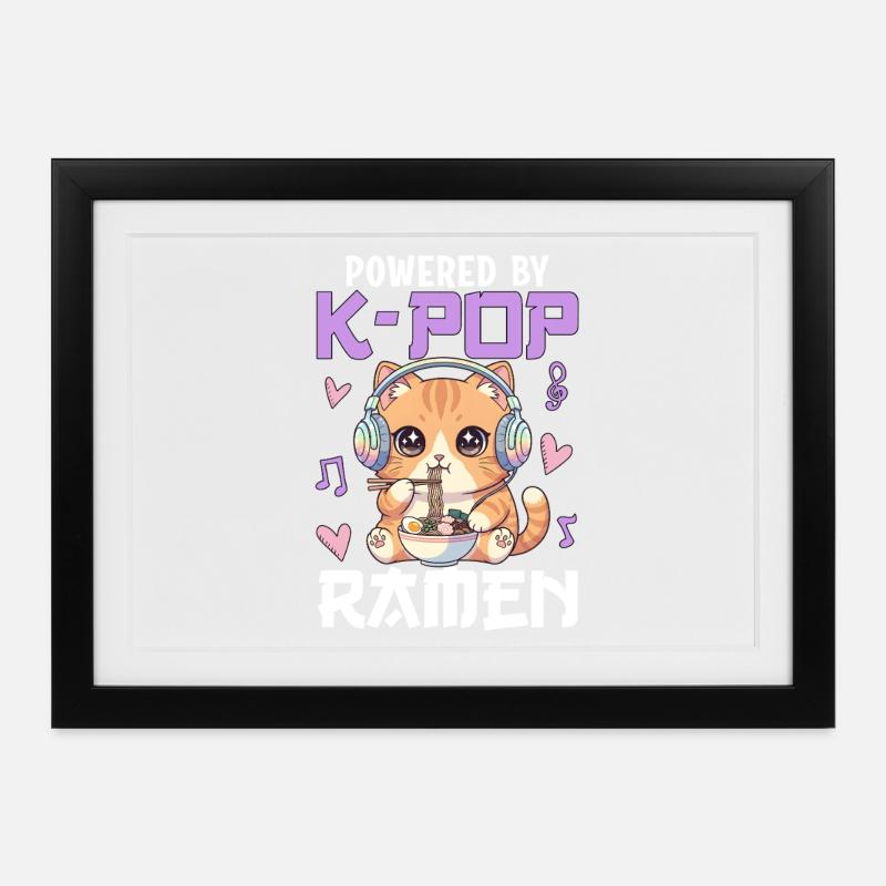 Powered By K-Pop Ramen - Gerahmtes Poster (37 × 27 cm) - Schwarz
