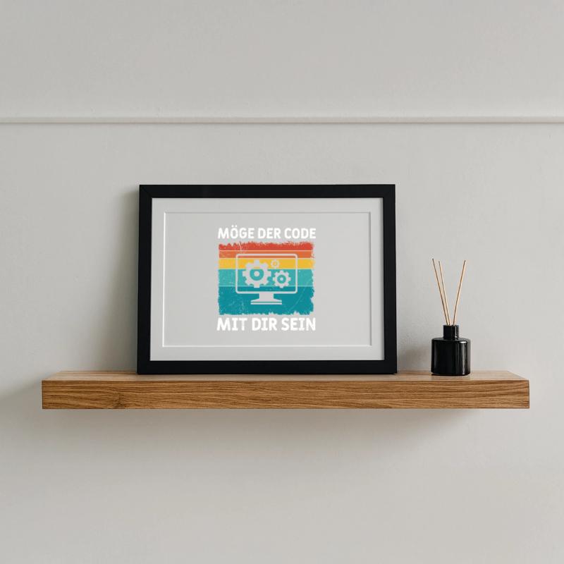 Nerd Computer MÖGE DER CODE MIT DIR SEIN LUSTIG Gerahmtes Poster (37 × 27 cm)