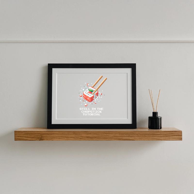 Noch im Stäbchen-Tutorial | Sushi Anfänger Gerahmtes Poster (37 × 27 cm)