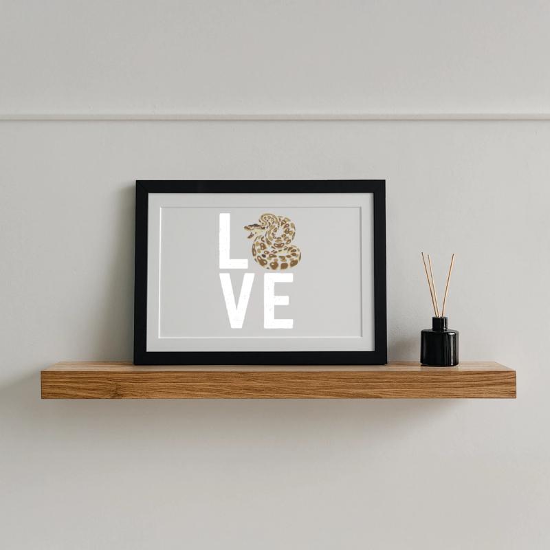 Königspython Schlangen LOVE Terrarium Python Gerahmtes Poster (37 × 27 cm)