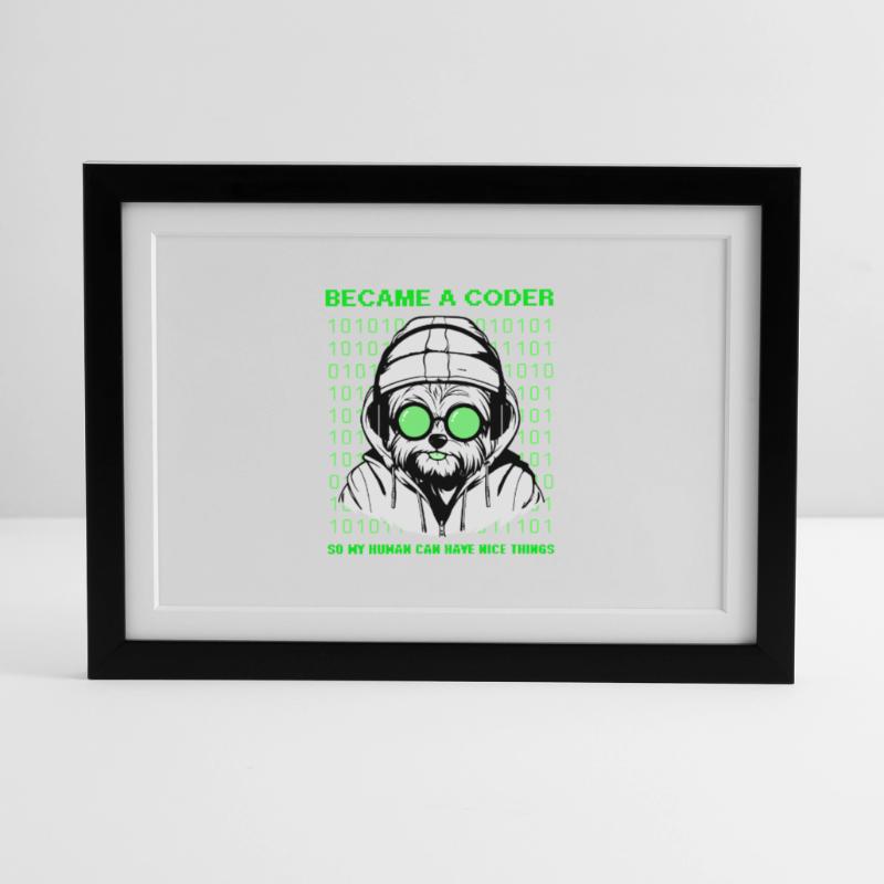 Became a Coder – Hacker Dog Binary Look Framed poster (37 × 27 cm)