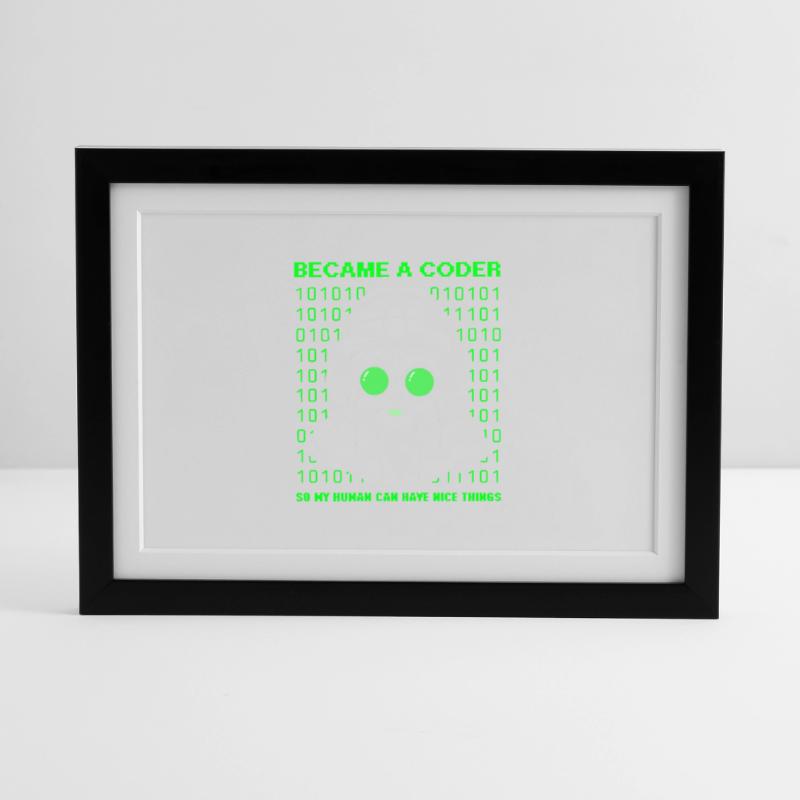 Devenu codeur – Cyber Dog Binary Affiche encadrée (37 × 27 cm)
