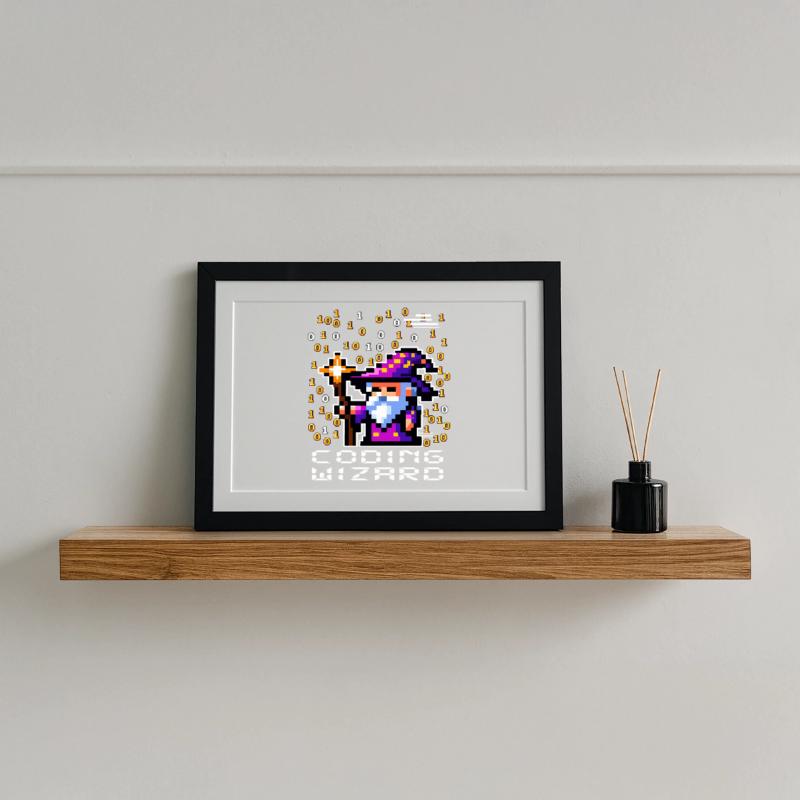 Zauberer-Pixel-Code Gerahmtes Poster (37 × 27 cm)