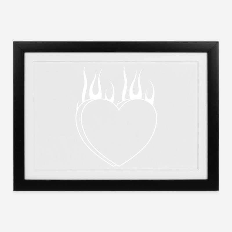 Brennendes Herz - Gerahmtes Poster (37 × 27 cm) - Schwarz