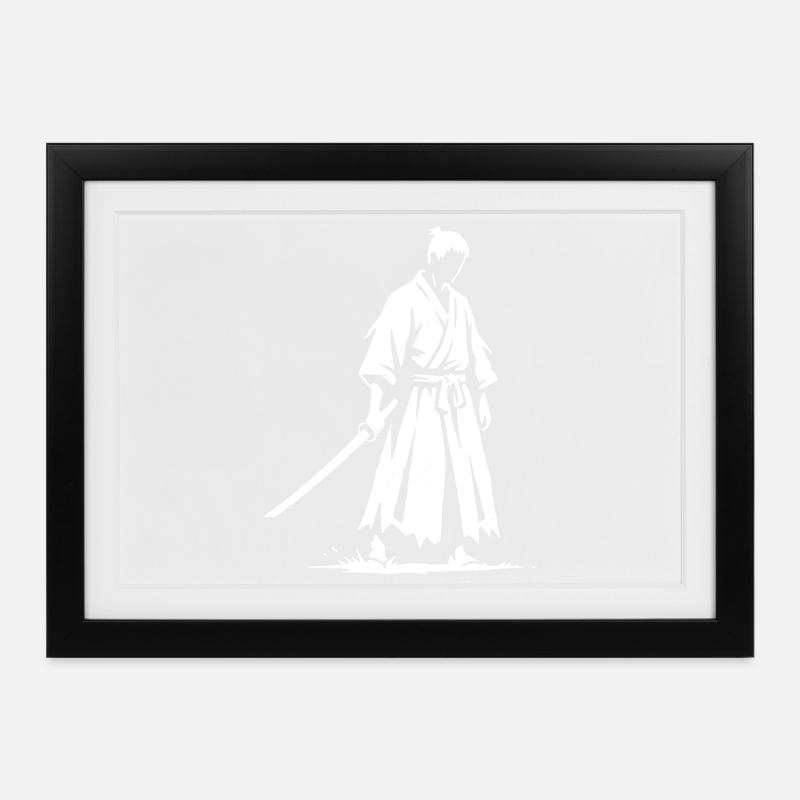 Trauriger Ronin Samurai Krieger  - Gerahmtes Poster (37 × 27 cm) - Schwarz