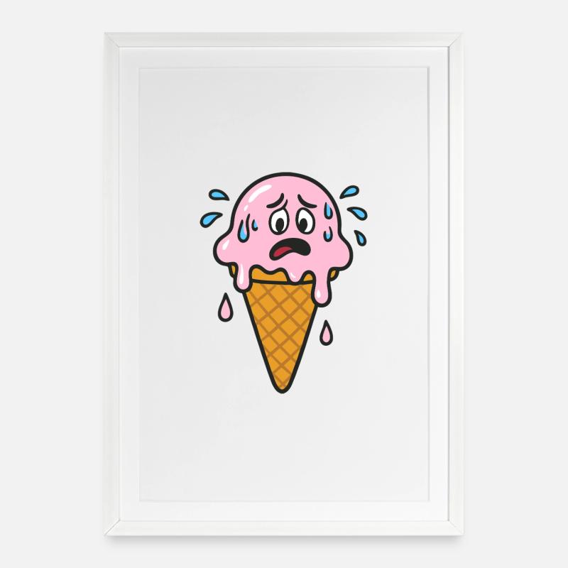 Cône de crème glacée dessin animé - Affiche encadrée (49 × 69 cm) - blanc