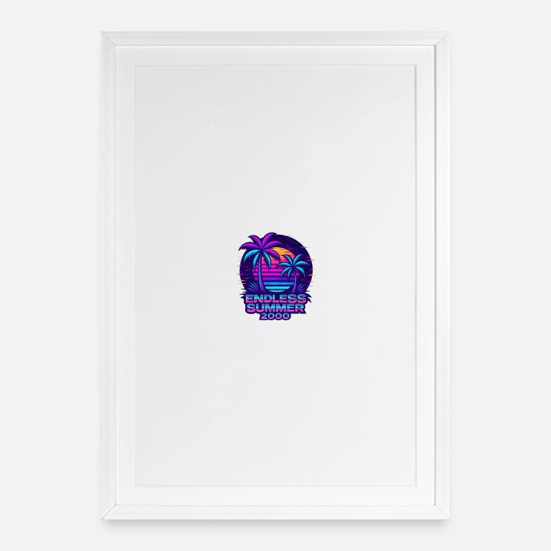 Neon Sunset Palm Trees Design - Framed poster (49 × 69 cm) - white
