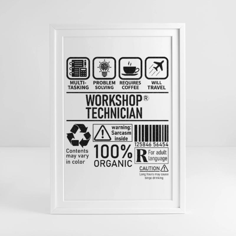 Workshop Technician multi tasking problem solving Gerahmtes Poster (49 × 69 cm)