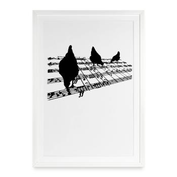 Poules sur portées Partitions - Affiche encadrée (49 × 69 cm) - blanc - Devant
