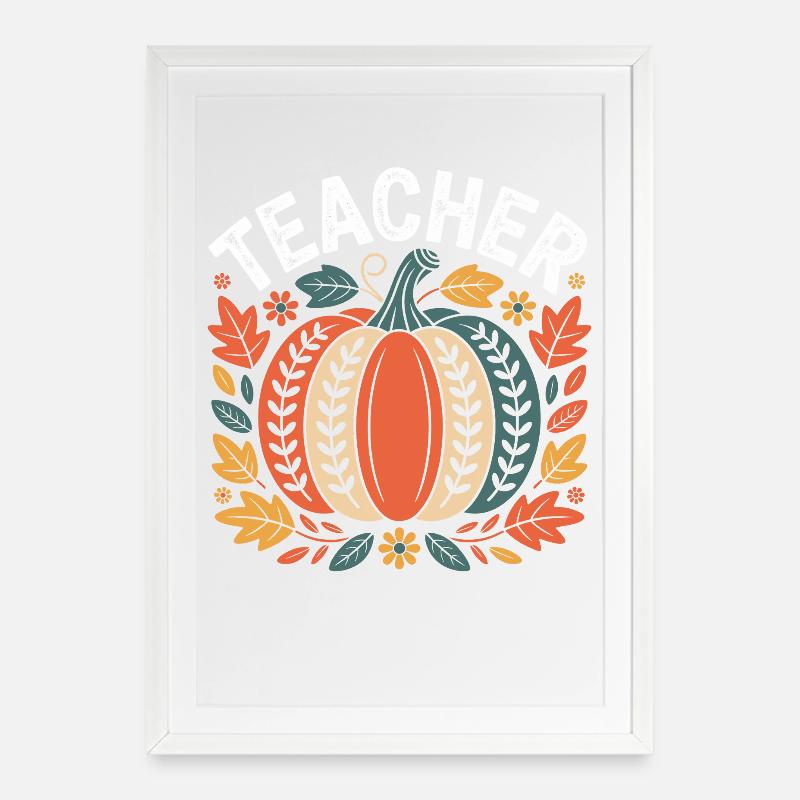 Conception de citrouille automnale pour les enseignants - Affiche encadrée (49 × 69 cm) - blanc