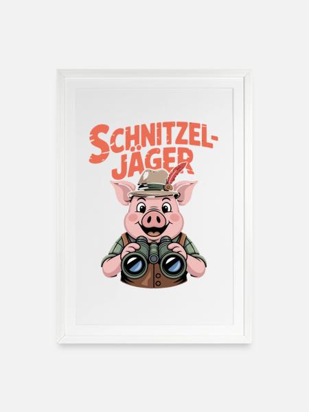 Schnitzeljäger Schwein Schnitzel Koch Essen - Gerahmtes Poster (49 × 69 cm) - Weiß