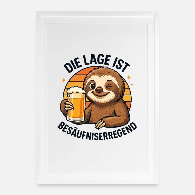 Sloth with beer: Drunken-inducing situation sloth - Framed poster (49 × 69 cm) - white
