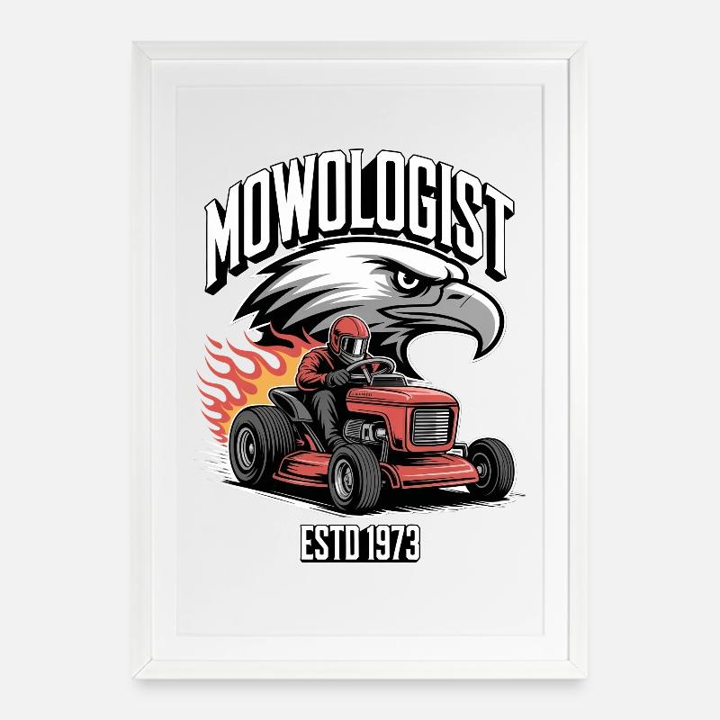 Course de tracteurs à pelouse Course de tondeuses à gazon - Affiche encadrée (49 × 69 cm) - blanc