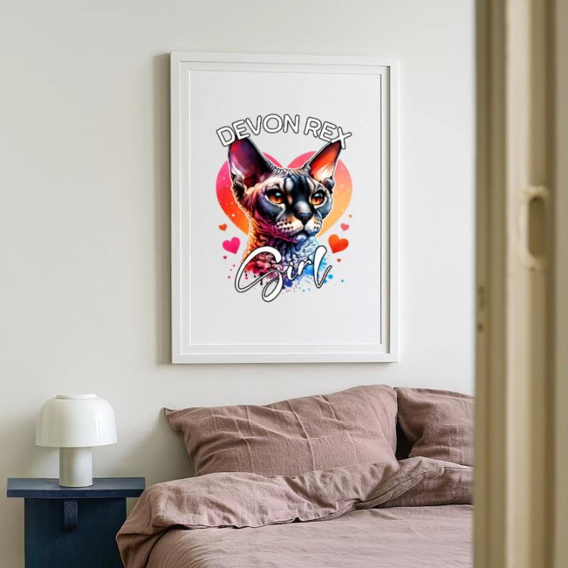 Devon Rex Mädchen Devon Rex Gerahmtes Poster (49 × 69 cm)