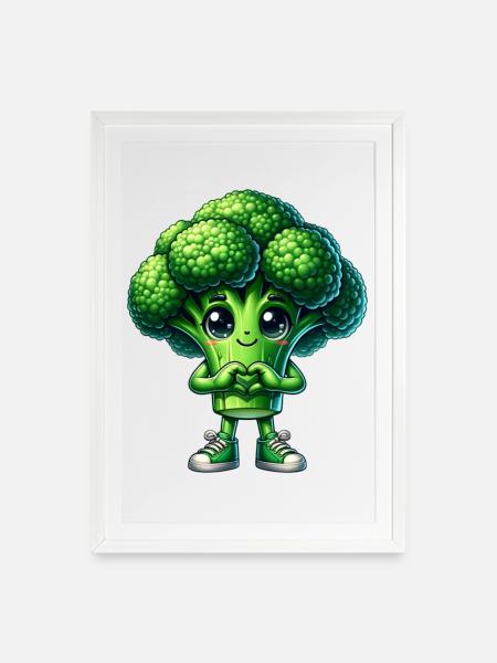 Brokkoli Herzhände - Gerahmtes Poster (49 × 69 cm) - Weiß