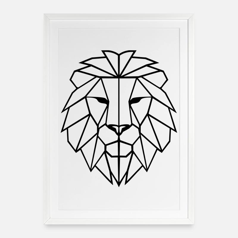 Polygone Lion - Affiche encadrée (49 × 69 cm) - blanc