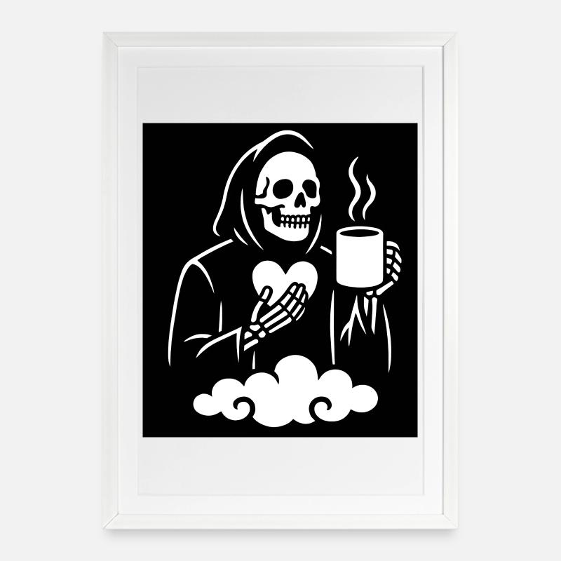 Sensenmann Kaffeetasse Design - Gerahmtes Poster (49 × 69 cm) - Weiß