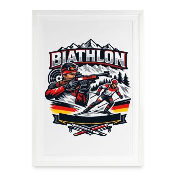 Cadeau de biathlon pour les sports d’hiver - Affiche encadrée (49 × 69 cm) - blanc - Devant