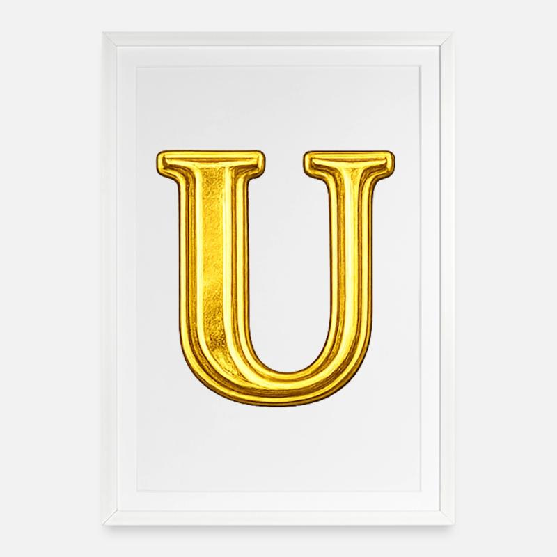 Monogramme Golden U - Affiche encadrée (49 × 69 cm) - blanc