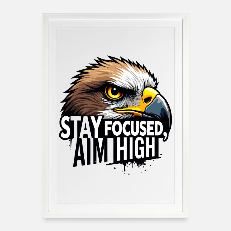 Conception de motivation Eagle Focus - Affiche encadrée (49 × 69 cm) - blanc