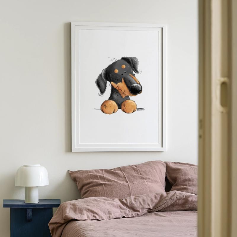 Lustiger Dobermann Oder Pinscher I Hund Comic Gerahmtes Poster (49 × 69 cm)
