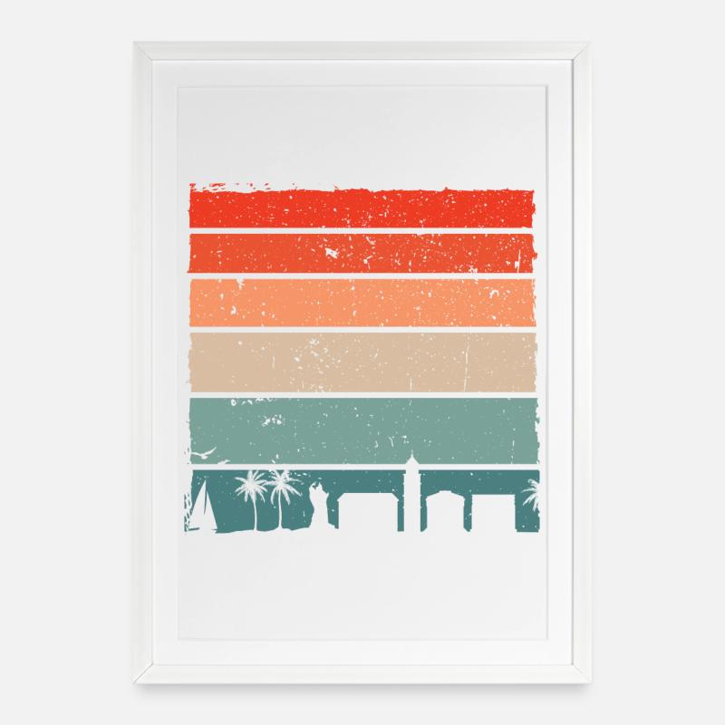 Sunset City Palms Rétro Dégradé - Affiche encadrée (49 × 69 cm) - blanc