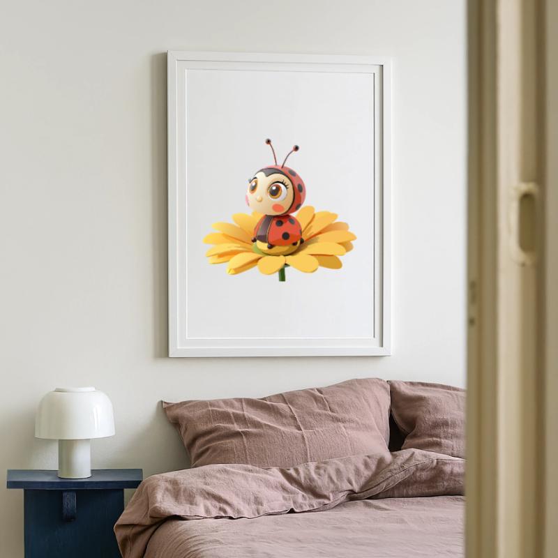 Cute ladybug on a flower Framed poster (49 × 69 cm)