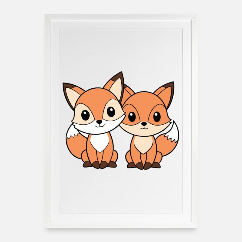 Deux petits renards amis complices - Affiche encadrée (49 × 69 cm) - blanc