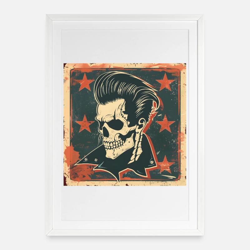 Rockabilly Rebel Totenschädel - Gerahmtes Poster (49 × 69 cm) - Weiß