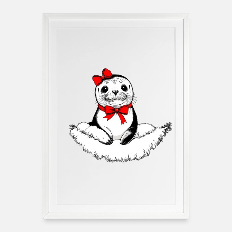 Bow-tiful Seal – Christmas Edition - Framed poster (49 × 69 cm) - white