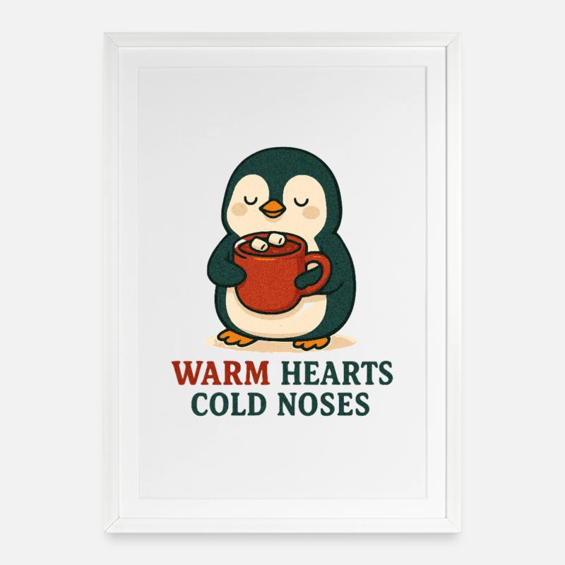 Cuddly penguin with hot cup - Framed poster (49 × 69 cm) - white