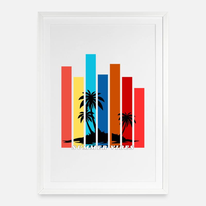 Tropical Summer Sunset Palm Trees Design - Framed poster (49 × 69 cm) - white