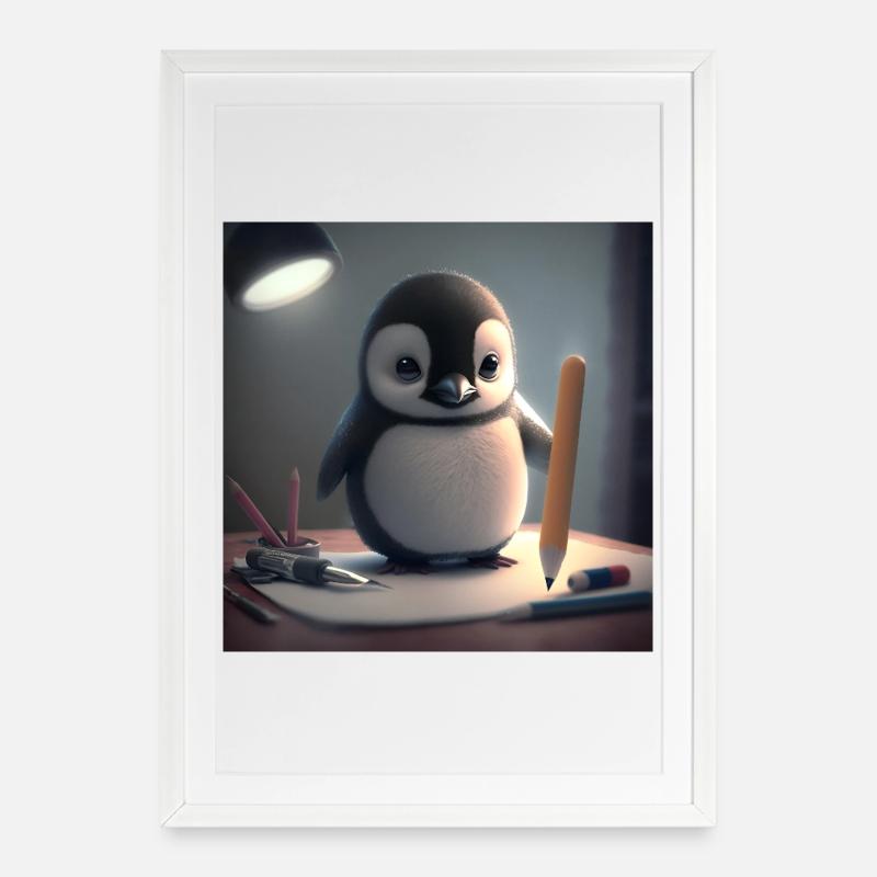 Artiste manchot à la table - Affiche encadrée (49 × 69 cm) - blanc