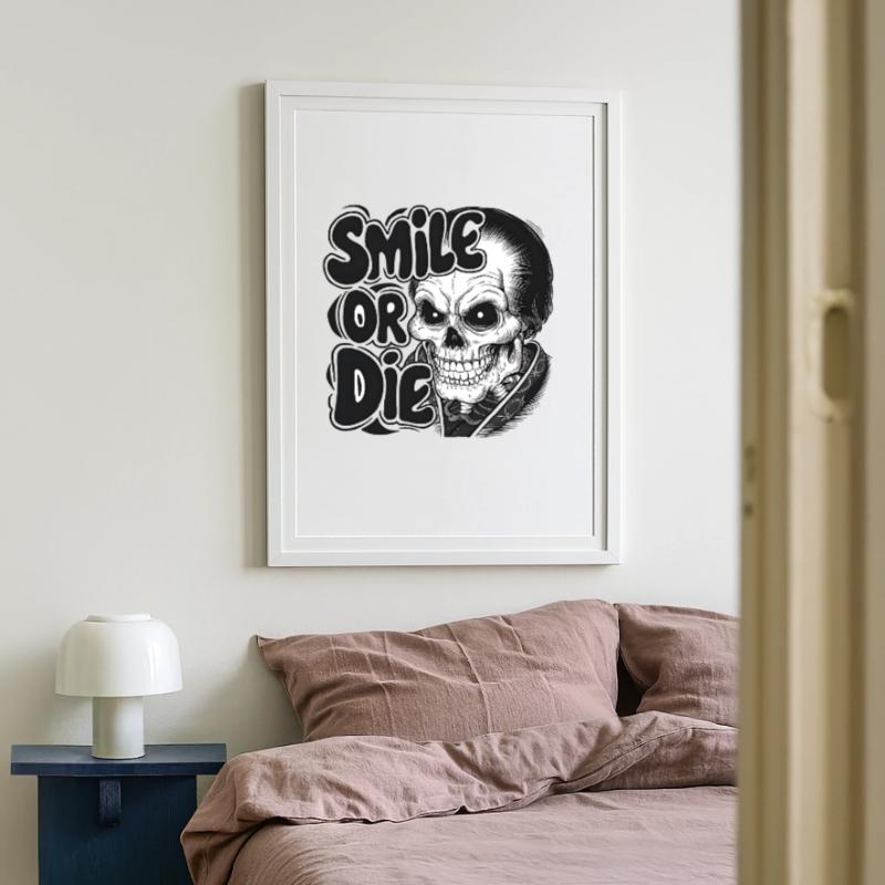 Vampirskelett mit Text Lächeln oder Sterben Gerahmtes Poster (49 × 69 cm)