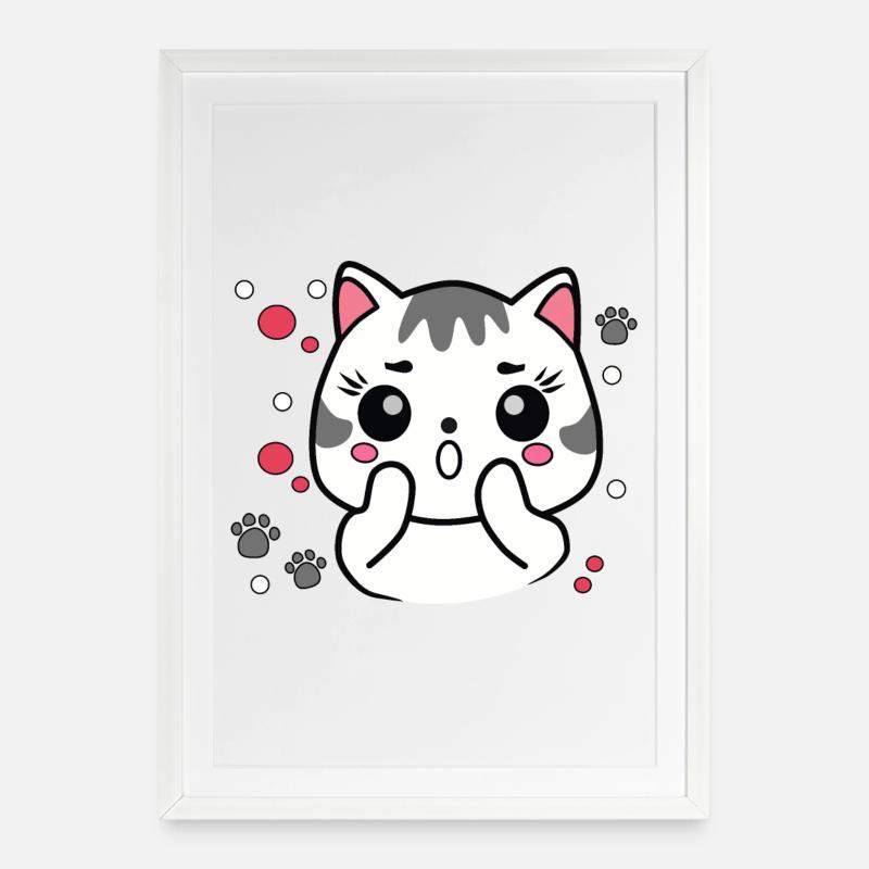 Chat mignon surpris - Affiche encadrée (49 × 69 cm) - blanc