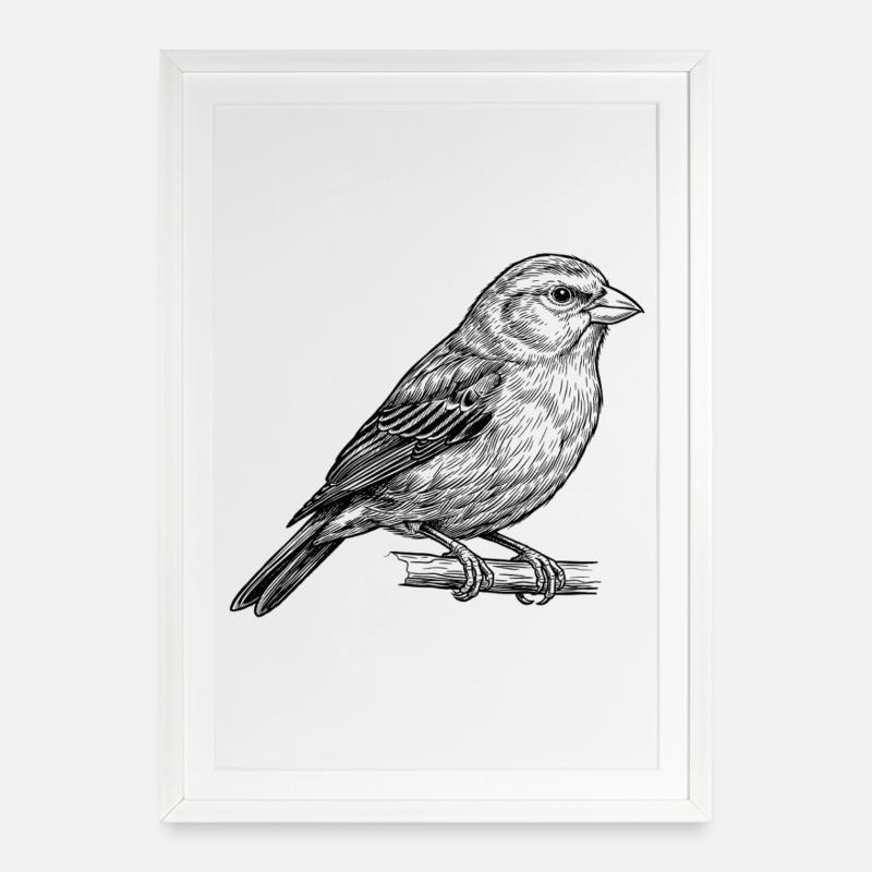 Vogel Singvogel - Gerahmtes Poster (49 × 69 cm) - Weiß