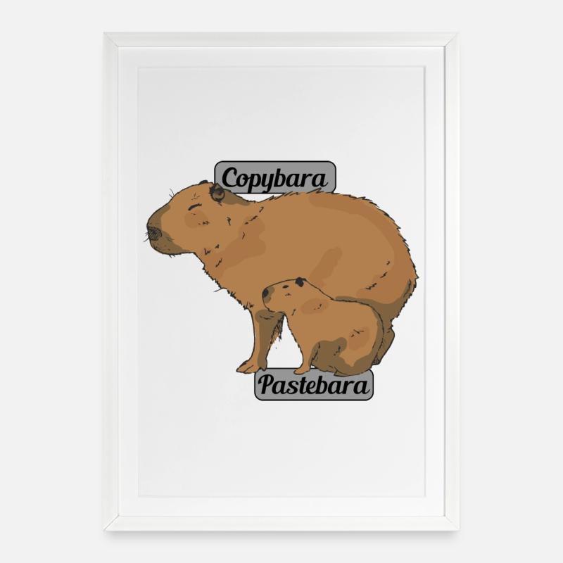 Famille Capybara Copybara Pastebara drôle - Affiche encadrée (49 × 69 cm) - blanc