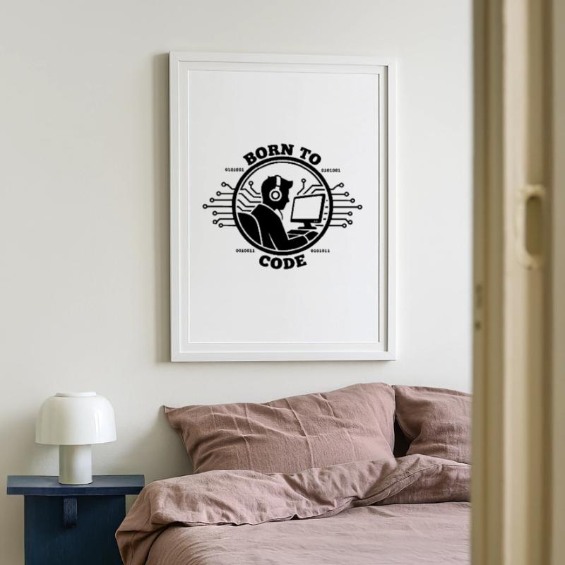 Codeur né pour coder Programmeur Affiche encadrée (49 × 69 cm)