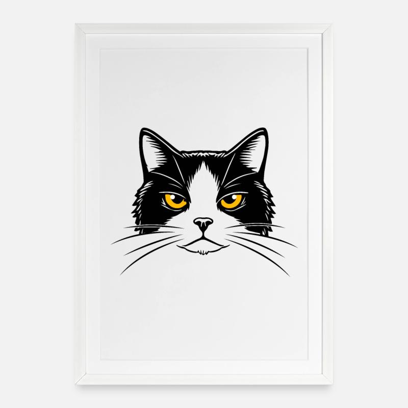 Illustration d’une tête de chat. - Affiche encadrée (49 × 69 cm) - blanc