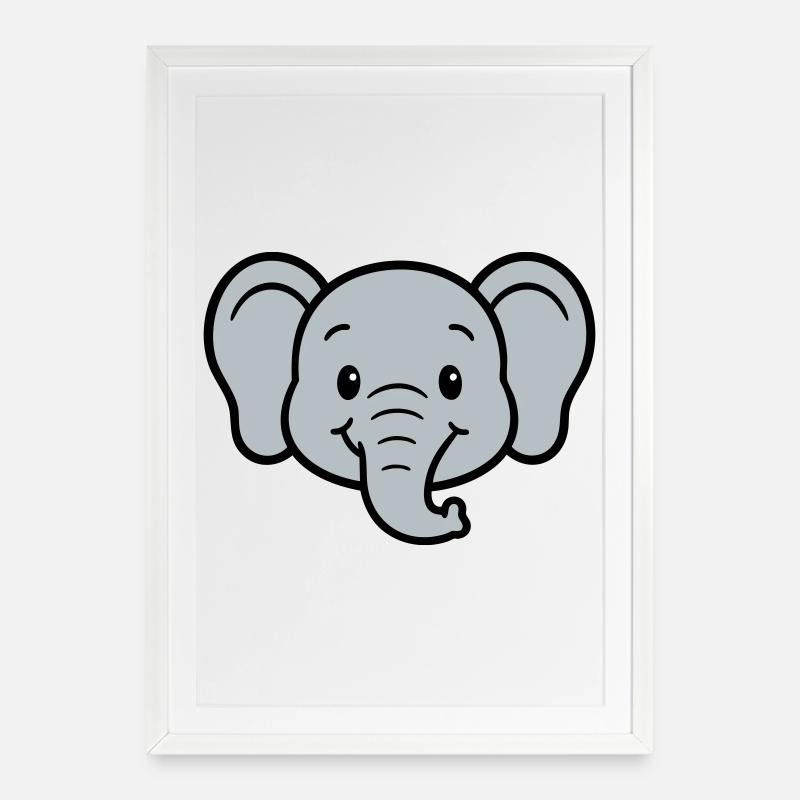 Imprimé éléphant ludique pour les enfants - Affiche encadrée (49 × 69 cm) - blanc