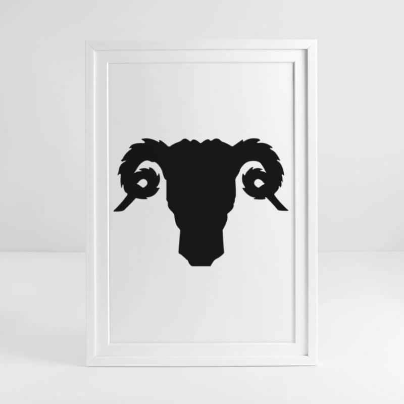 Bock- oder Rammkopfschattenbild Gerahmtes Poster (49 × 69 cm)