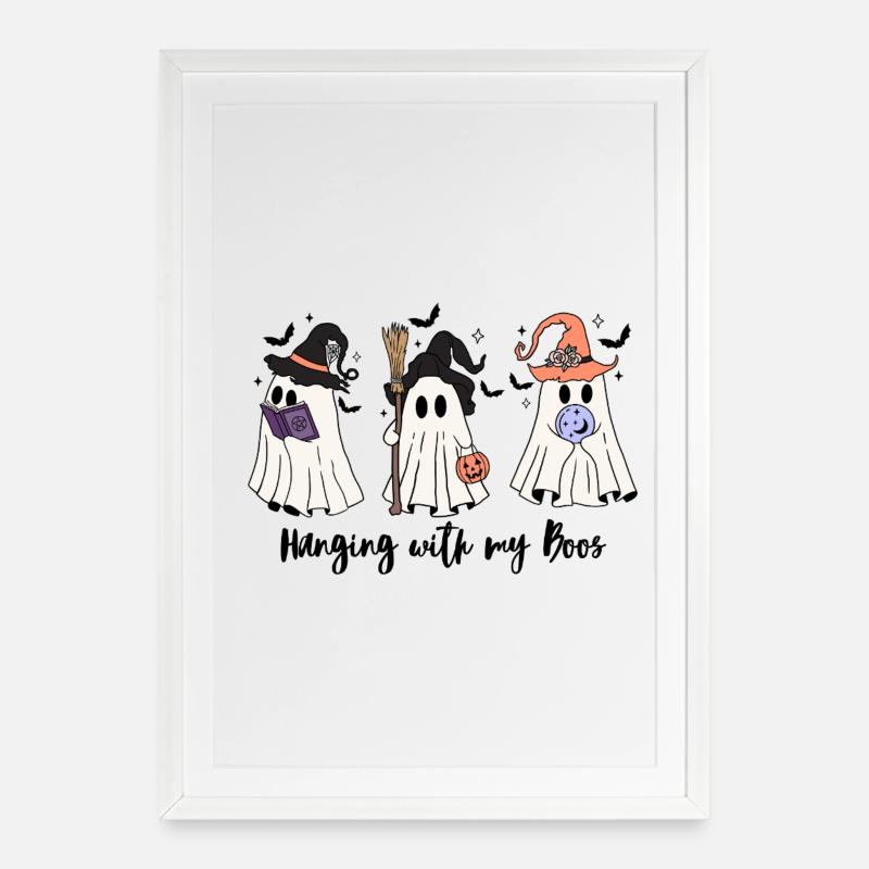 🧙 ♀️ Witchy Ghost Squad – Spooky & Cute 👻 - Framed poster (49 × 69 cm) - white