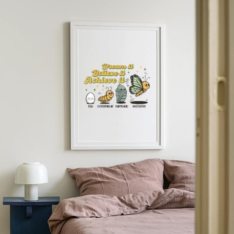 Chenille Schmetterling Schule Evolution Geschenk Gerahmtes Poster (49 × 69 cm)