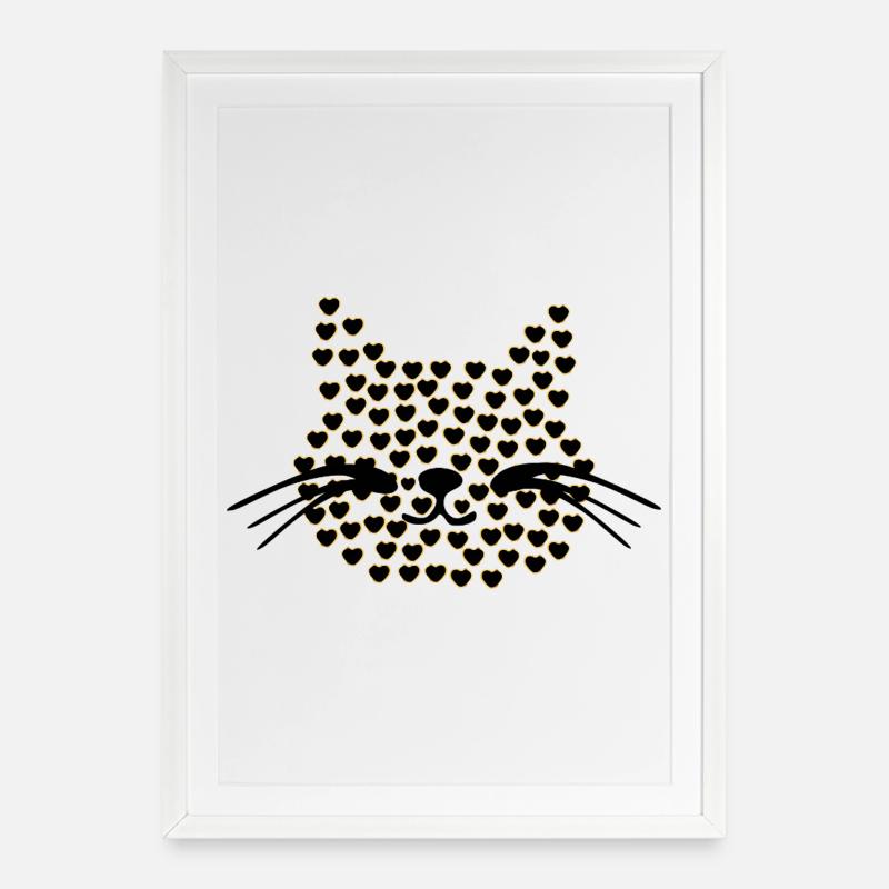 Katzen Herzen Valentinstag - Gerahmtes Poster (49 × 69 cm) - Weiß