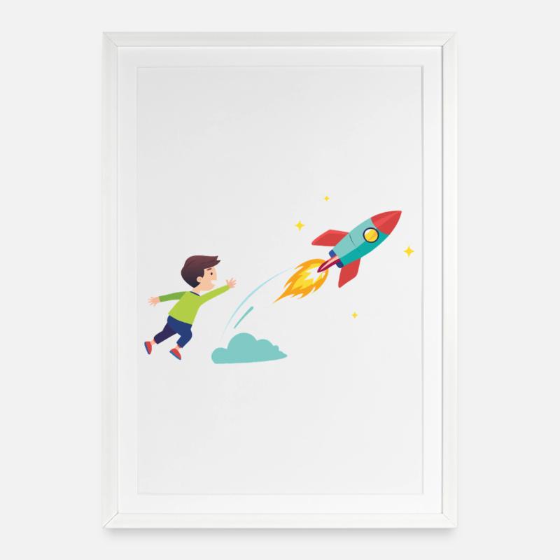 Kid Rocket Launch Adventure - Affiche encadrée (49 × 69 cm) - blanc