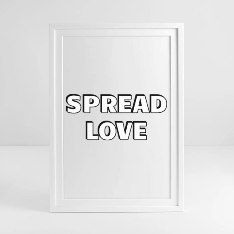 Diffuser l’amour Gros Noir Blanc Typographie Affiche encadrée (49 × 69 cm)